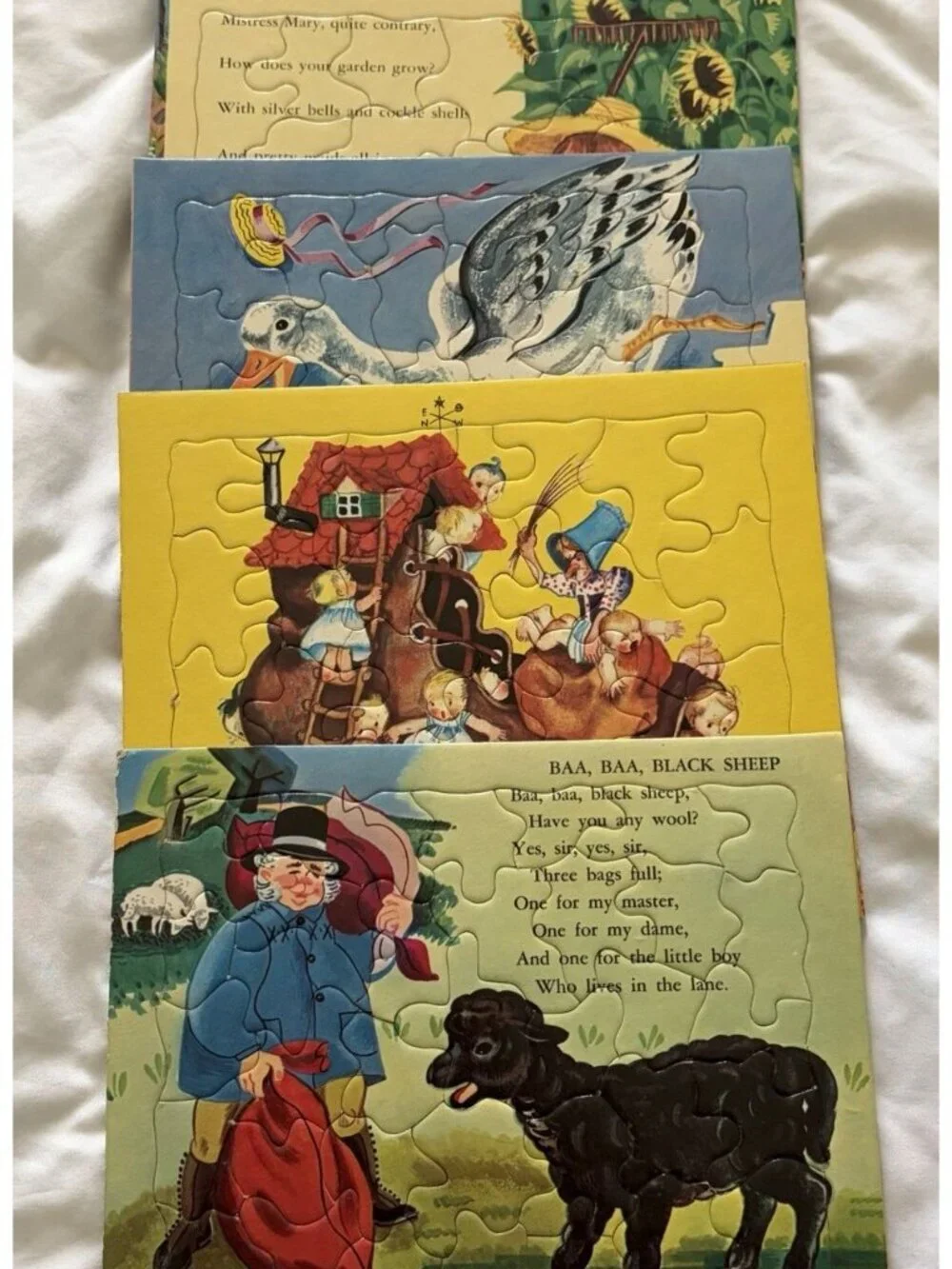 Vntg 1956 SIFO Fiberboard Inlay Puzzles FOUR in Original Box Nursery Rhyme 9Z1
